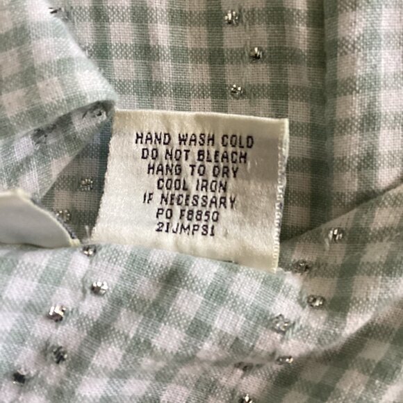 Two Twenty Sleeveless Square Neck Dress Green Gingham Embroidered Flowers L 152L - Picture 8 of 8